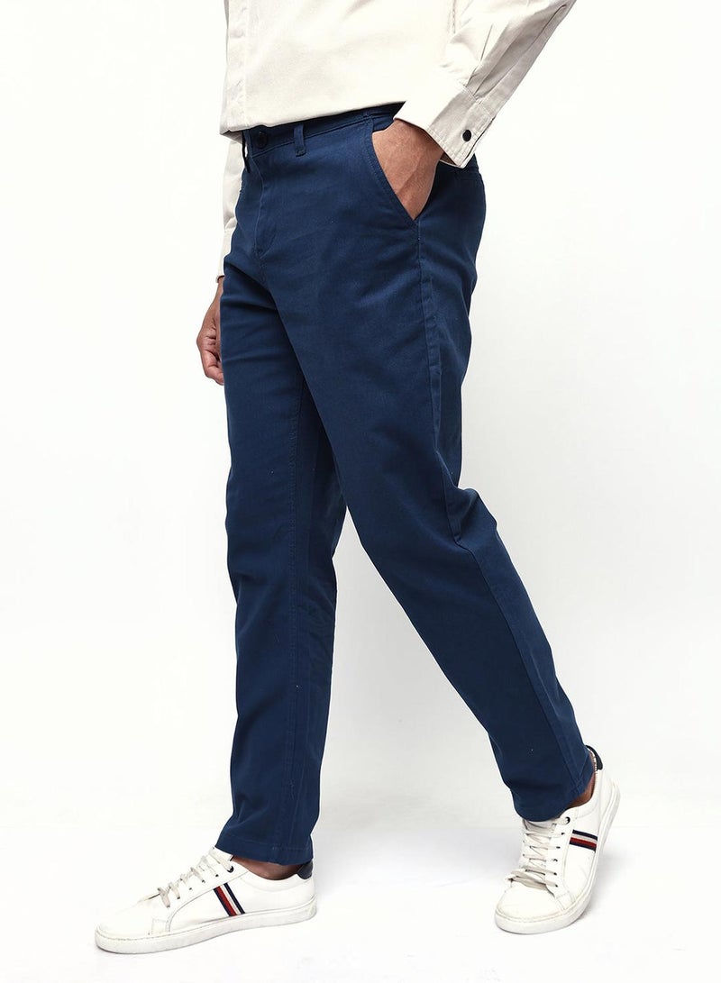 Dennis Lingo Men's Denim Blue Cotton Blend Full Chinos Straight Fit Trouser - Image 3