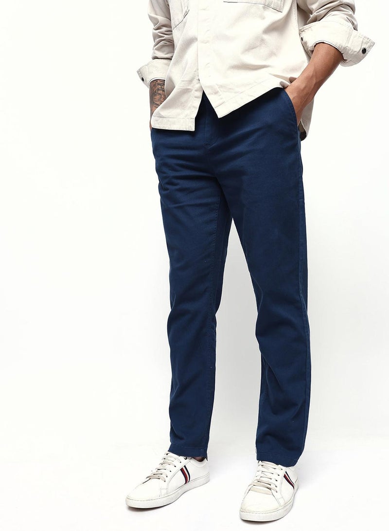 Dennis Lingo Men's Denim Blue Cotton Blend Full Chinos Straight Fit Trouser - Image 2