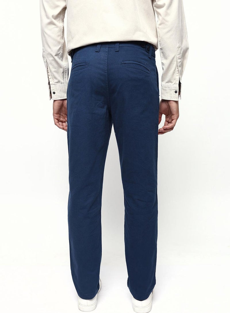 Dennis Lingo Men's Denim Blue Cotton Blend Full Chinos Straight Fit Trouser - Image 4