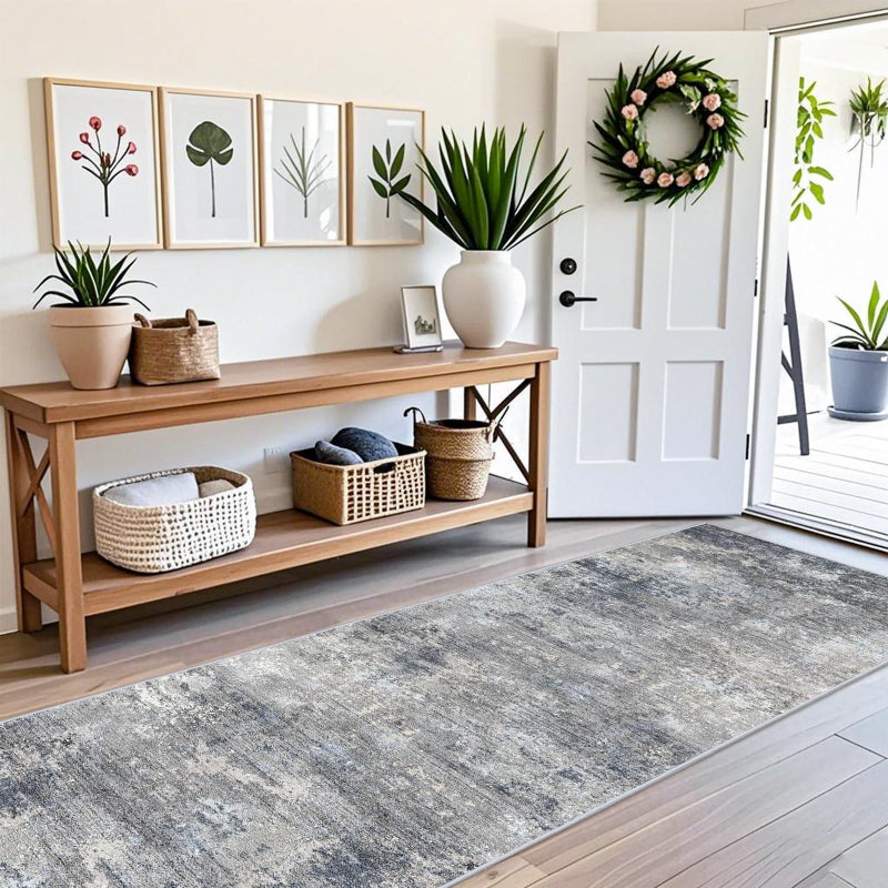 BYYVOO 3x10 ft Long Hallway Runner Rug â€“ Non-Slip Washable Kitchen Floor Rug with Rubber Backing, Modern Low Pile Thin Wide Carpet Runners for Bedroom, Entryway Indoorï¼ˆBlue Grey,3x10ï¼‰ - Image 3