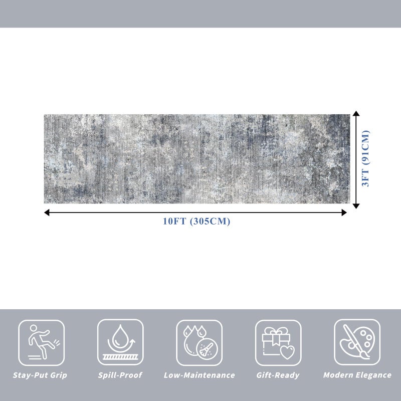 BYYVOO 3x10 ft Long Hallway Runner Rug â€“ Non-Slip Washable Kitchen Floor Rug with Rubber Backing, Modern Low Pile Thin Wide Carpet Runners for Bedroom, Entryway Indoorï¼ˆBlue Grey,3x10ï¼‰ - Image 2