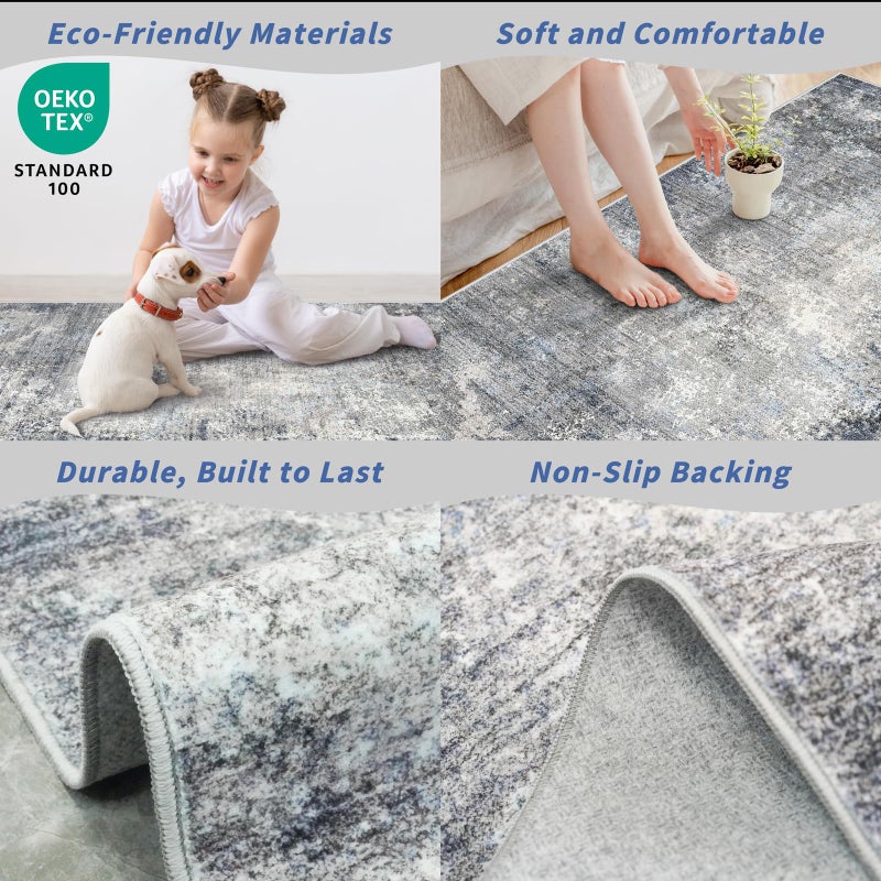 BYYVOO 3x10 ft Long Hallway Runner Rug â€“ Non-Slip Washable Kitchen Floor Rug with Rubber Backing, Modern Low Pile Thin Wide Carpet Runners for Bedroom, Entryway Indoorï¼ˆBlue Grey,3x10ï¼‰ - Image 5