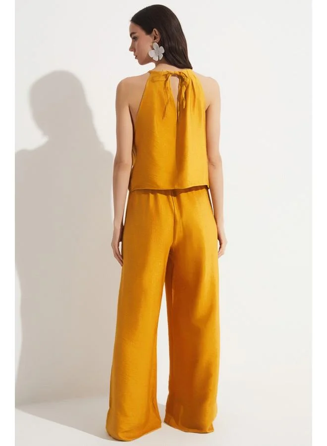جون June Double Breasted Blouse & Trouser Set Mustard