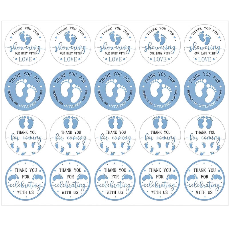 RUIFYRAY Baby Shower Favor Stickers 240PCS for Boy 2 Inch Blue Feet Theme Footprint Thank You for Celebrating with Us Great for Candy Chocolate Snack Party Decorations Labels - Image 1