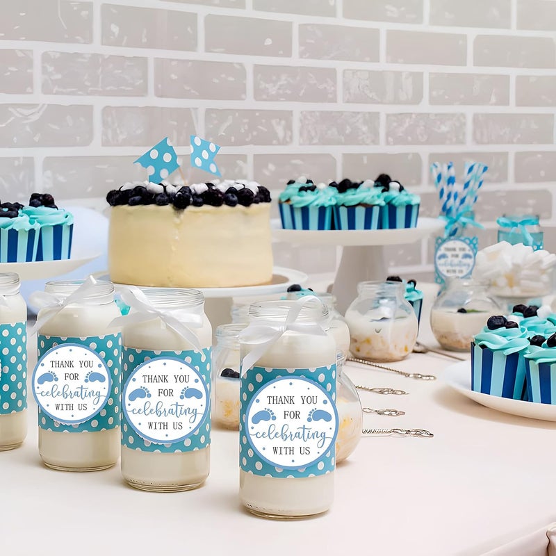 RUIFYRAY Baby Shower Favor Stickers 240PCS for Boy 2 Inch Blue Feet Theme Footprint Thank You for Celebrating with Us Great for Candy Chocolate Snack Party Decorations Labels - Image 4