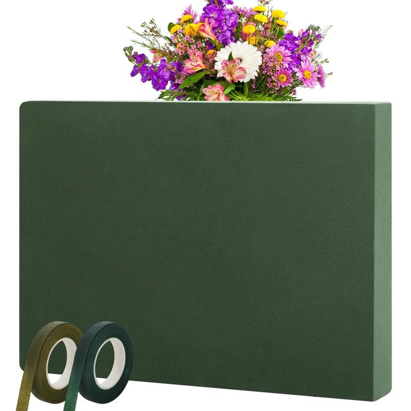Elcoho 1 Pack Large Floral Foam Base 15.7"L x 11.8"W x 2.4"H Floral Foam Block with 2 Floral Tape Wet Dry Floral Foam Brick for Home Wedding Centerpieces Fresh or Artificial Flowers DIY Arts Crafts - Image 1