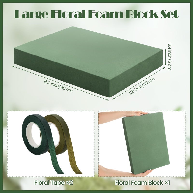 Elcoho 1 Pack Large Floral Foam Base 15.7"L x 11.8"W x 2.4"H Floral Foam Block with 2 Floral Tape Wet Dry Floral Foam Brick for Home Wedding Centerpieces Fresh or Artificial Flowers DIY Arts Crafts - Image 2