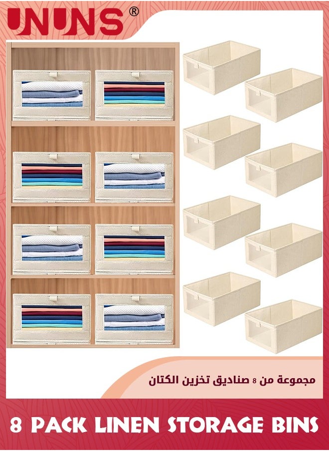 UNUNS 8 Pack Linen Storage Bins,Storage Containers For Organizing Clothing,Jeans,Toys,Books,Shelves,Closet,Wardrobe,Closet Organizers And Storage,Large Storage Boxes Baskets With Visual Window  - Image 1