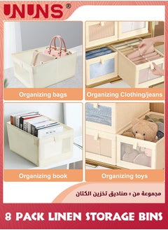 UNUNS 8 Pack Linen Storage Bins,Storage Containers For Organizing Clothing,Jeans,Toys,Books,Shelves,Closet,Wardrobe,Closet Organizers And Storage,Large Storage Boxes Baskets With Visual Window  - Image 3