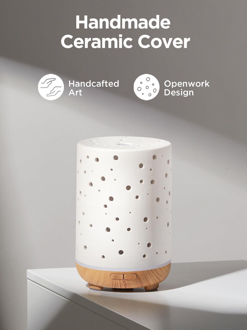 InnoGear Essential Oil Diffuser, 150ml Ceramic Diffuser Ultrasonic Air Diffusers Humidifier Cool Mist Aromatherapy Diffuser with 2 Mist Modes Waterless Auto Off for Home Office, White - Image 2