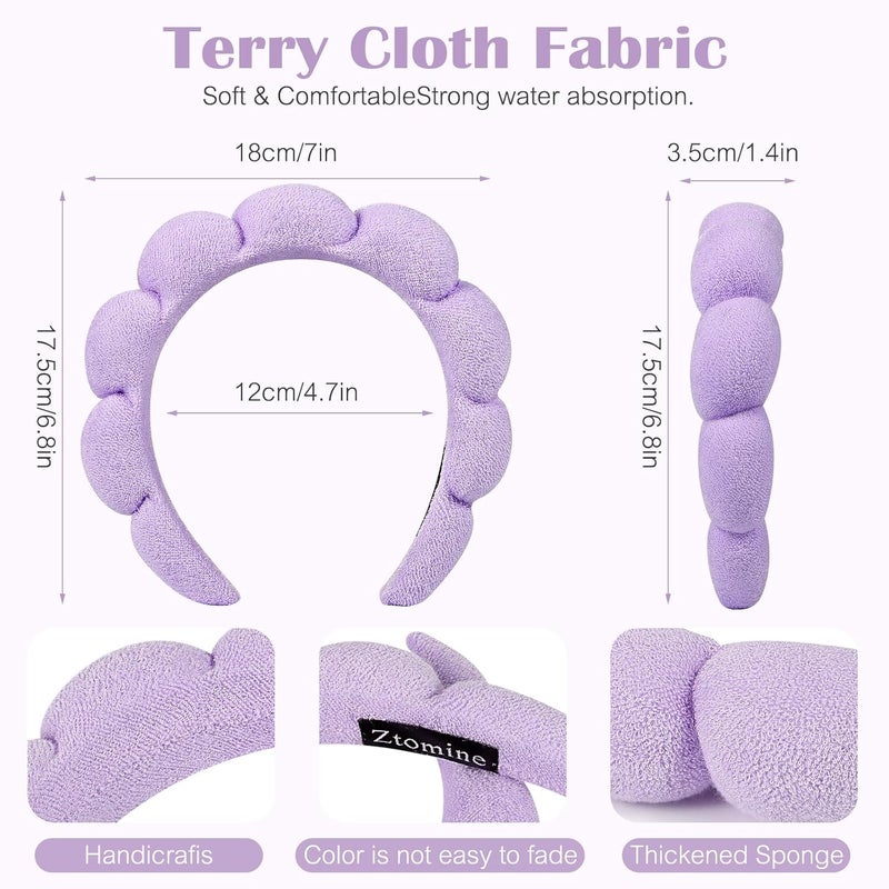 Ztomine Store Spa Headbands, Set of 2, Terry Cloth Headband for Washing Face or Facial, Puffy Makeup Headbands for Face Washing, Mask, Beige + Purple (1 Beige & 1 Purple Combo Pack) - Image 5