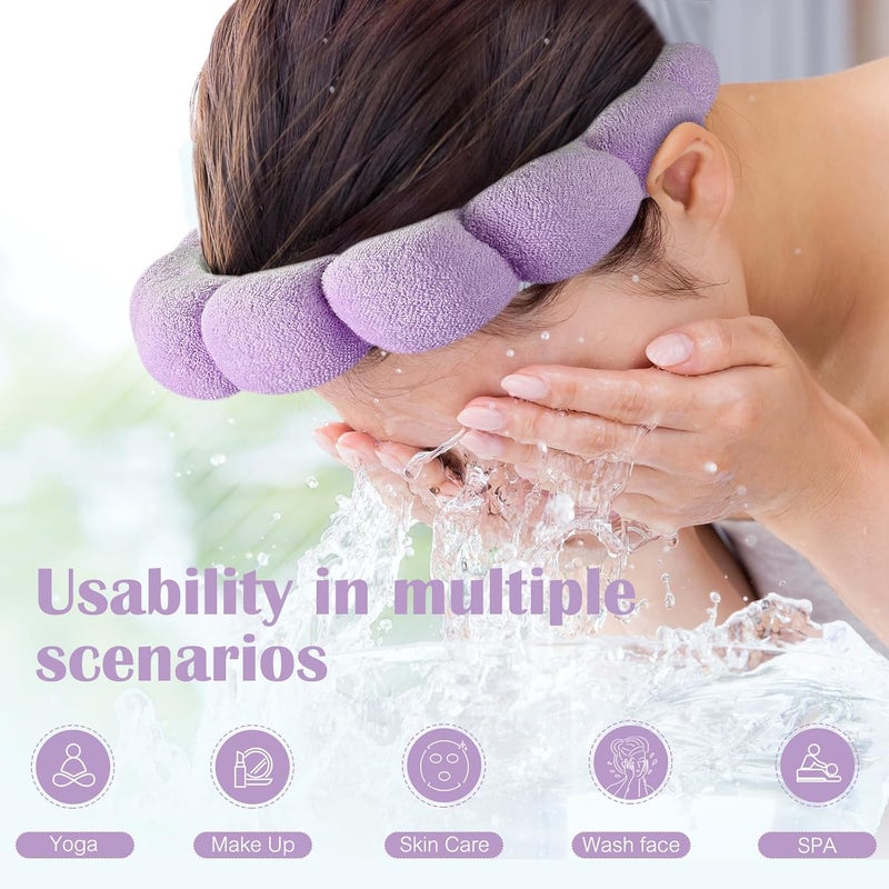 Ztomine Store Spa Headbands, Set of 2, Terry Cloth Headband for Washing Face or Facial, Puffy Makeup Headbands for Face Washing, Mask, Beige + Purple (1 Beige & 1 Purple Combo Pack) - Image 2