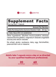 jarrow formulas Pqq 20 Mg 60 Servings (Capsules) Promotes Mitochondrial Biogenesis & Metabolism Supports Brain Heart Health & Cognitive Function Dietary Supplement  - Image 3