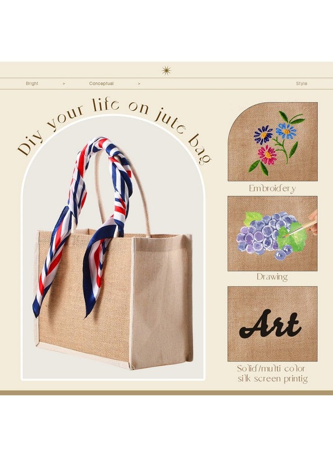Reginary Reginary 16 Pcs Jute Tote Gift Bags Natural Burlap Grocery Shopping Bag Beach Tote with Handle for Bridesmaid Wedding Travel(Beige Trim)  - Image 4
