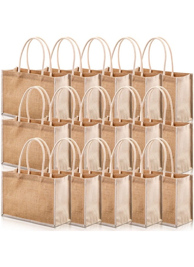Reginary Reginary 16 Pcs Jute Tote Gift Bags Natural Burlap Grocery Shopping Bag Beach Tote with Handle for Bridesmaid Wedding Travel(Beige Trim)  - Image 1