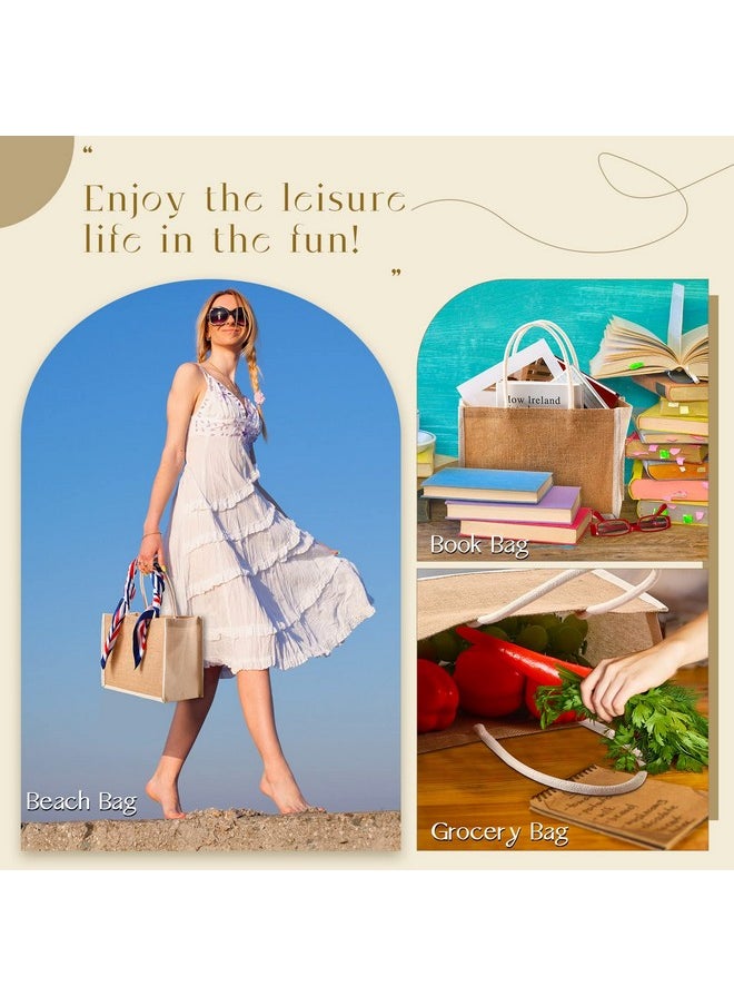 Reginary Reginary 16 Pcs Jute Tote Gift Bags Natural Burlap Grocery Shopping Bag Beach Tote with Handle for Bridesmaid Wedding Travel(Beige Trim)  - Image 5