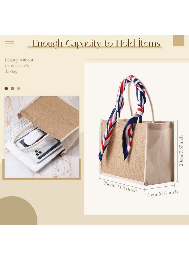 Reginary Reginary 16 Pcs Jute Tote Gift Bags Natural Burlap Grocery Shopping Bag Beach Tote with Handle for Bridesmaid Wedding Travel(Beige Trim)  - Image 2
