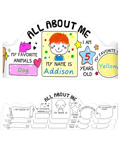 FLYAB All About Me Crown Crafts Kits for Kids 24PCS Color Your Own Back to School Paper Crown Hats DIY First Day of School Hats with Elastic for Kindergarten Preschool Activities Party Supplies - Image 1