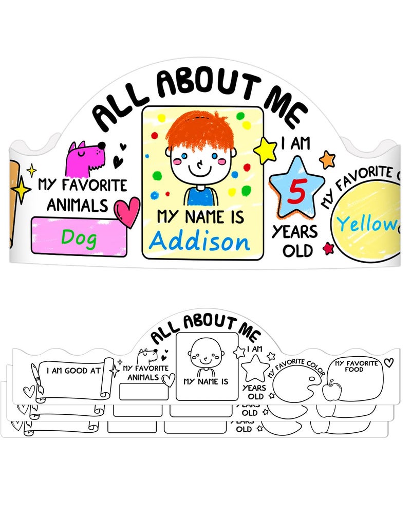FLYAB All About Me Crown Crafts Kits for Kids 24PCS Color Your Own Back to School Paper Crown Hats DIY First Day of School Hats with Elastic for Kindergarten Preschool Activities Party Supplies - Image 2