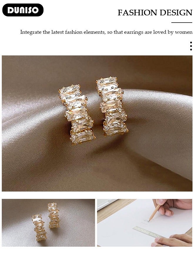 DUNISO Fashion Gold Plated Latest Fancy Stylish Copper Zircon Bali Earrings with 925 silver needles Dainty Earrings Hypoallergenic Simple Jewelry Gift for Women and Girls - Image 2