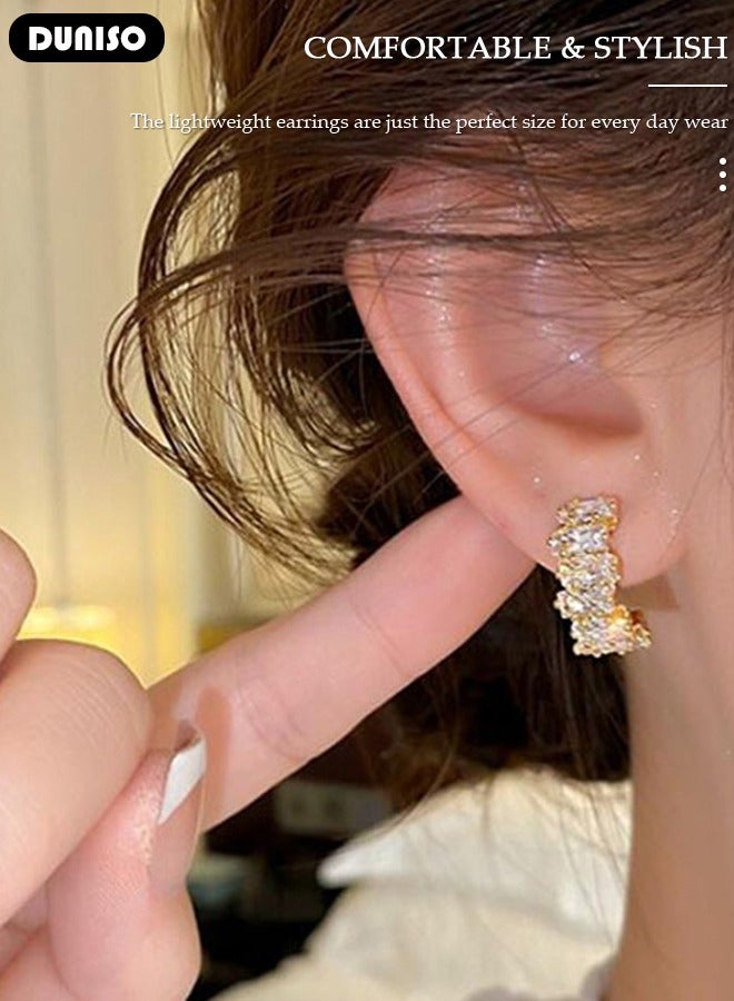 DUNISO Fashion Gold Plated Latest Fancy Stylish Copper Zircon Bali Earrings with 925 silver needles Dainty Earrings Hypoallergenic Simple Jewelry Gift for Women and Girls - Image 3