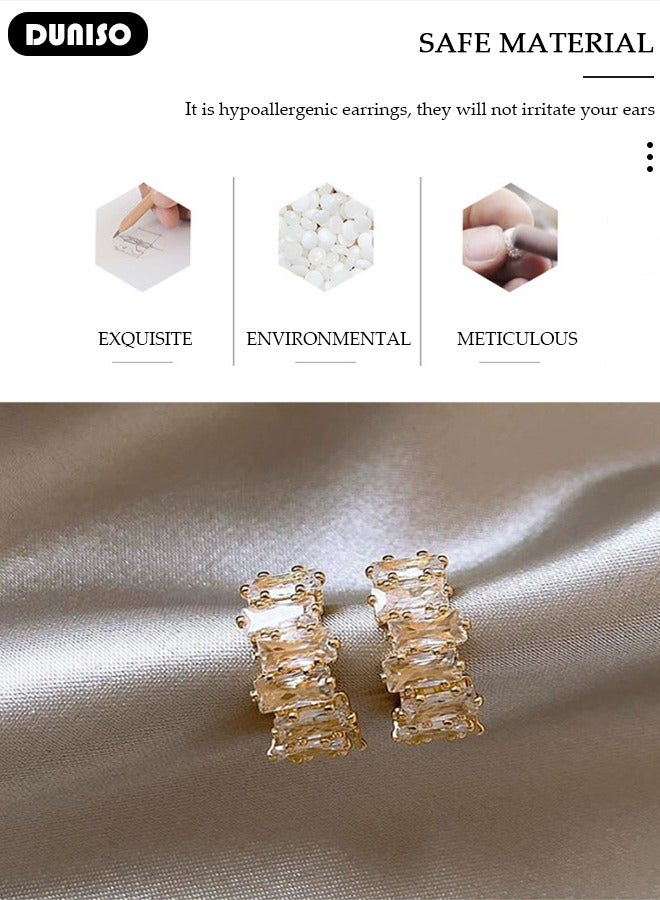 DUNISO Fashion Gold Plated Latest Fancy Stylish Copper Zircon Bali Earrings with 925 silver needles Dainty Earrings Hypoallergenic Simple Jewelry Gift for Women and Girls - Image 5