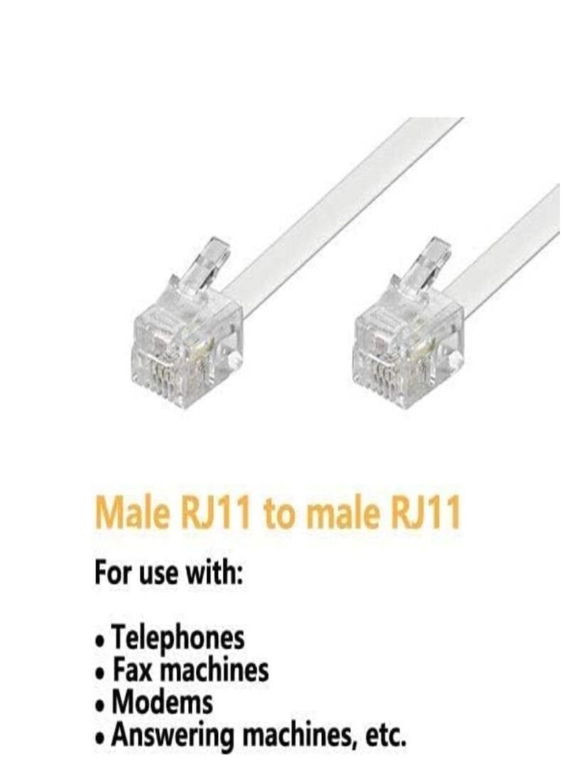 DKURVE Handmade Telephone Landline Extension Cord Cable Line Wire with Standard RJ-11 6P4C Plugs (1M, WHITE) - Image 2