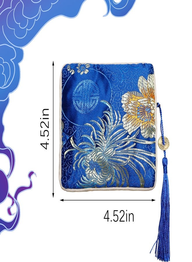 Onukaly 5PCS Jewelry Silk Purse Pouch, Chinese Silk Style Zipper Brocade Embroidered Bag for Women Coin Wallet (Deep Blue) - Image 5