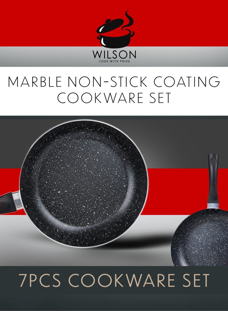 ويلسون طقم أواني طهي ويلسون 7 قطع ألمنيوم بطلاء رخامي غير لاصق مع أغطية زجاجية – لون أسود - Image 3