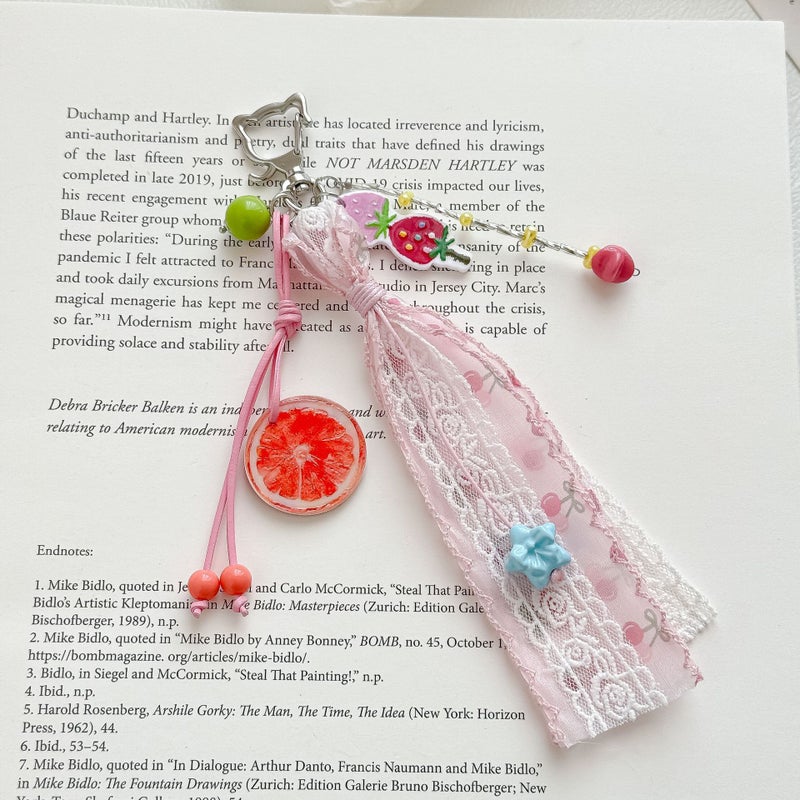 Sweet Strawberry Keychain with Lace Ribbon - Image 1