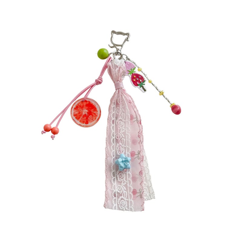 Sweet Strawberry Keychain with Lace Ribbon - Image 5