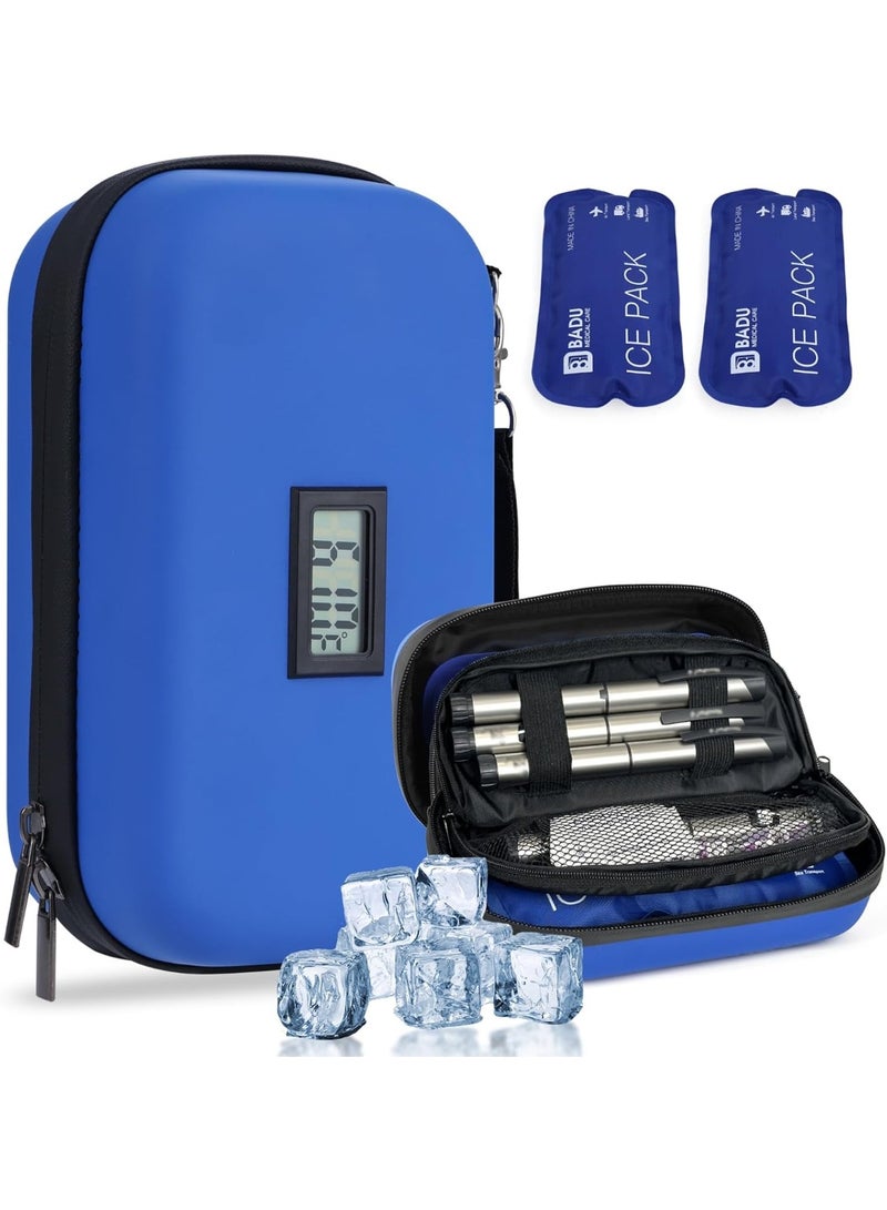 Lecran Insulin Cooler Travel Case TSA Approved Refrigerated Medicine Cooler for Travel w/Thermometer Temperature Diabetic Travel Case w/2 Reusable Ice Packs for Daily Life Trip, Blue - Image 1