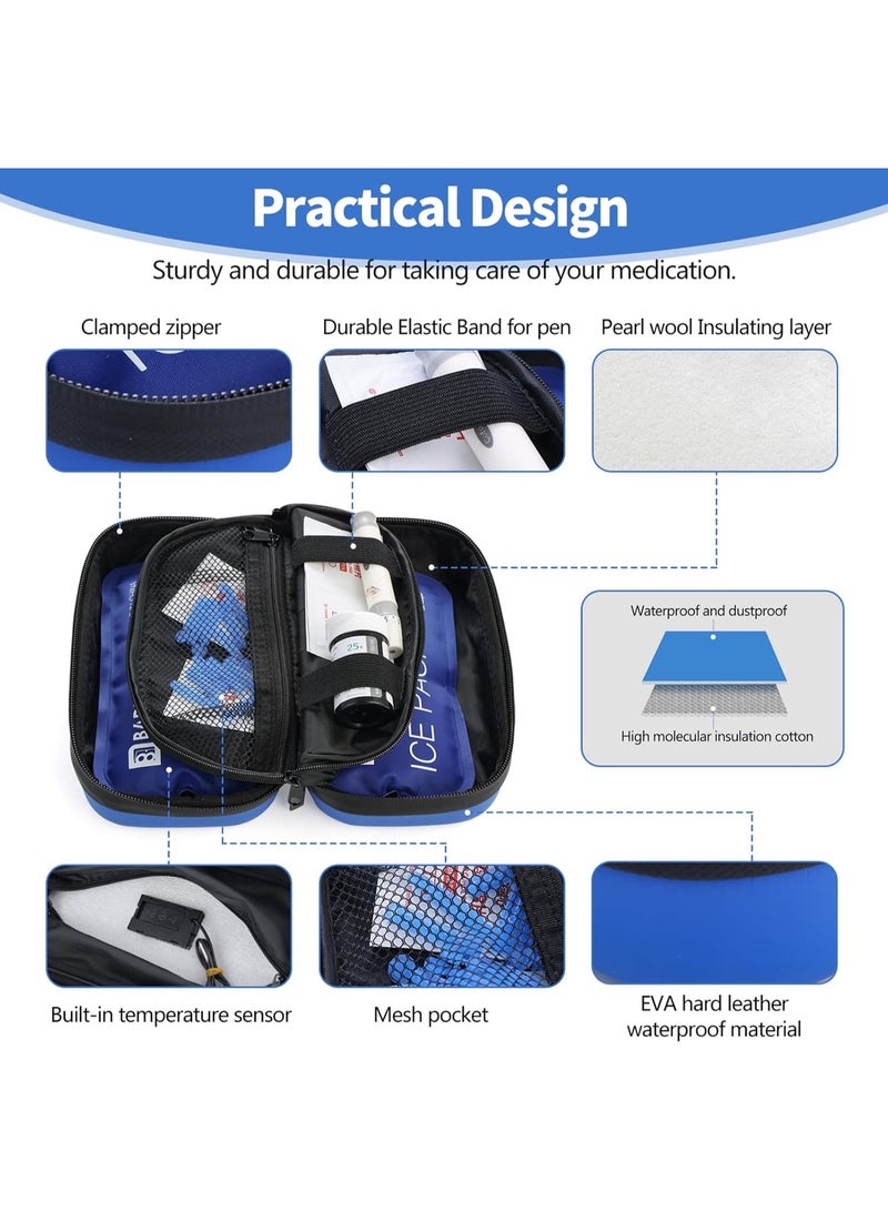 Lecran Insulin Cooler Travel Case TSA Approved Refrigerated Medicine Cooler for Travel w/Thermometer Temperature Diabetic Travel Case w/2 Reusable Ice Packs for Daily Life Trip, Blue - Image 2