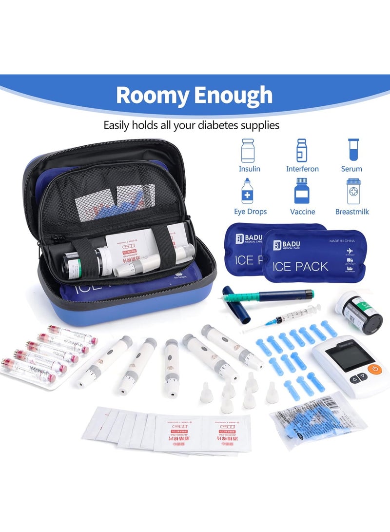 Lecran Insulin Cooler Travel Case TSA Approved Refrigerated Medicine Cooler for Travel w/Thermometer Temperature Diabetic Travel Case w/2 Reusable Ice Packs for Daily Life Trip, Blue - Image 3
