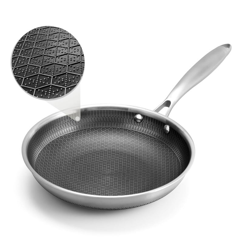 Esspy Triply Stainless Steel Frying pan | Honeycomb Pattern Fry Pan | Omelette Pan Non Stick | Gas & Induction Compatible | Riveted Handle | Food Safe & PFOA Free | Scratch Resistant(28 CM)