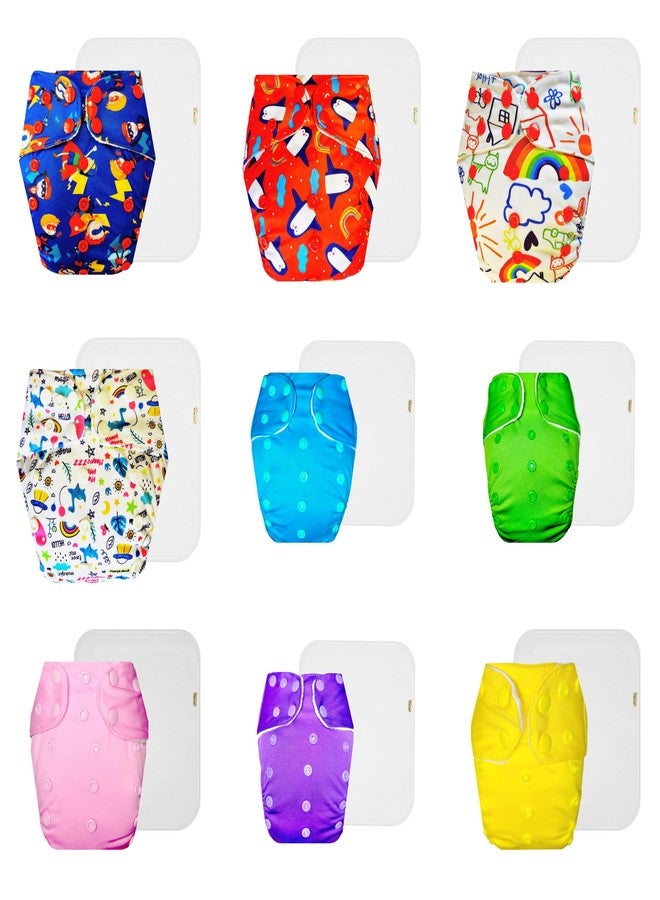 Dumbledo Premium Cloth Diaper with Cotton Insert (Pack of 9) | Soft & Gentle | 6-Layer Absorbent Pad | Easy to Clean | Perfect for Indian Summers | 3 Months - 3 Years | Unisex Baby - Image 1