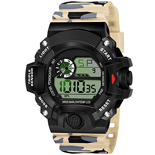 SWADESI STUFF Rubber Multi Color Army Kid Digital Watch For Boys (Beige), Black Dial, Multi-Color Band - Image 1