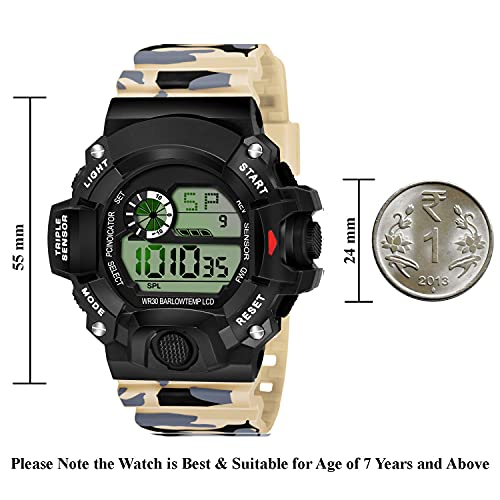 SWADESI STUFF Rubber Multi Color Army Kid Digital Watch For Boys (Beige), Black Dial, Multi-Color Band - Image 2