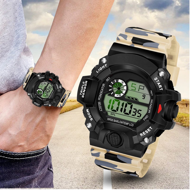 SWADESI STUFF Rubber Multi Color Army Kid Digital Watch For Boys (Beige), Black Dial, Multi-Color Band - Image 5