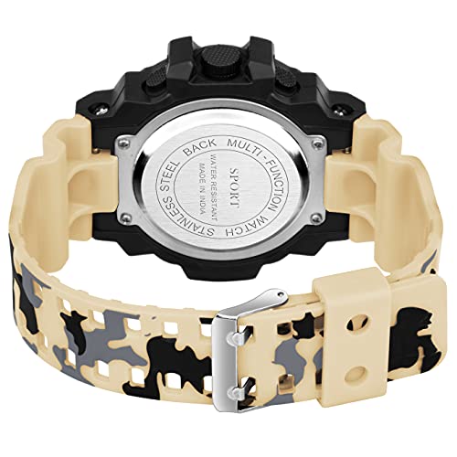 SWADESI STUFF Rubber Multi Color Army Kid Digital Watch For Boys (Beige), Black Dial, Multi-Color Band - Image 4