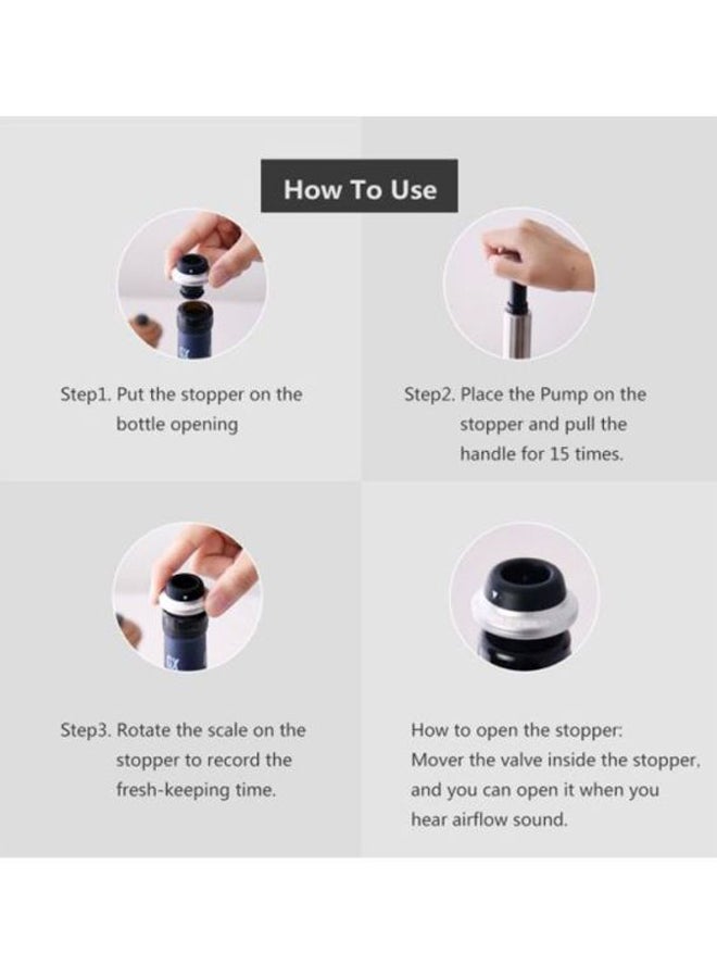 Aknur 5-Piece CircleJoy Wine Bottle Stopper Set Silver/Black 17.50x5x11cm - Image 4