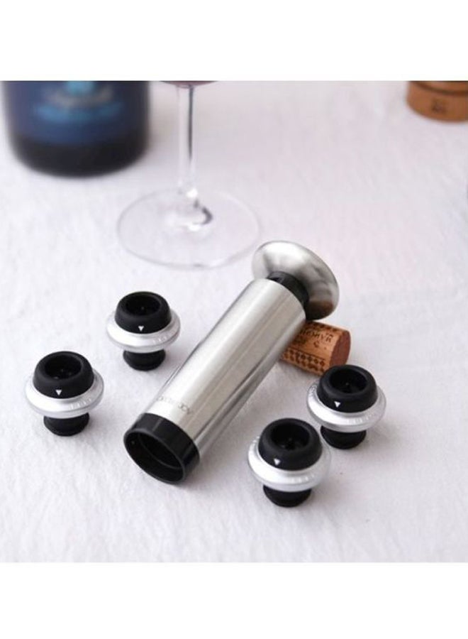 Aknur 5-Piece CircleJoy Wine Bottle Stopper Set Silver/Black 17.50x5x11cm - Image 5