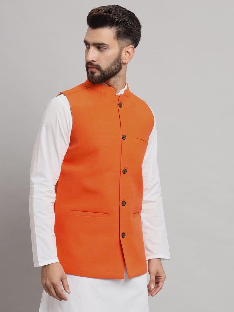 LATEST CHIKAN Men's Traditional Cotton Solid Nehru Jacket/Waistcoat -SADRI-DB-O-38 - Image 4