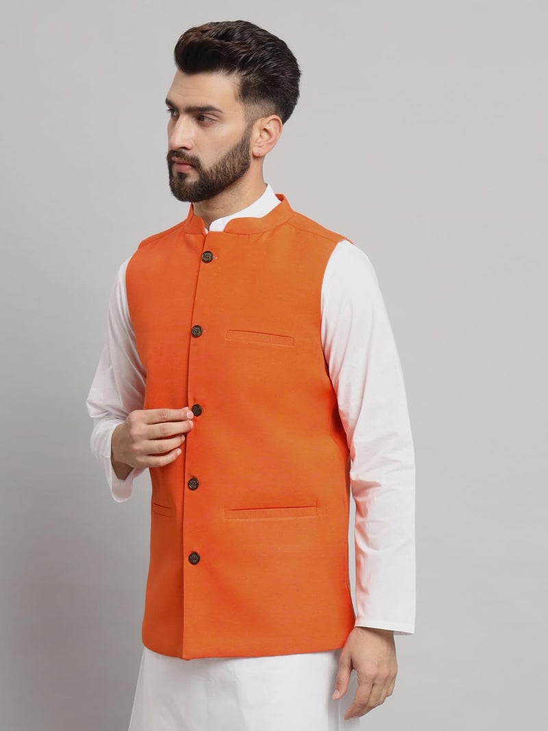 LATEST CHIKAN Men's Traditional Cotton Solid Nehru Jacket/Waistcoat -SADRI-DB-O-38 - Image 3