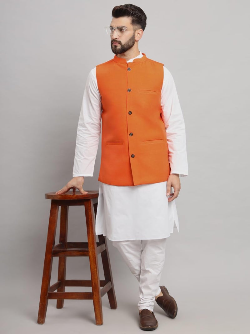 LATEST CHIKAN Men's Traditional Cotton Solid Nehru Jacket/Waistcoat -SADRI-DB-O-38 - Image 2