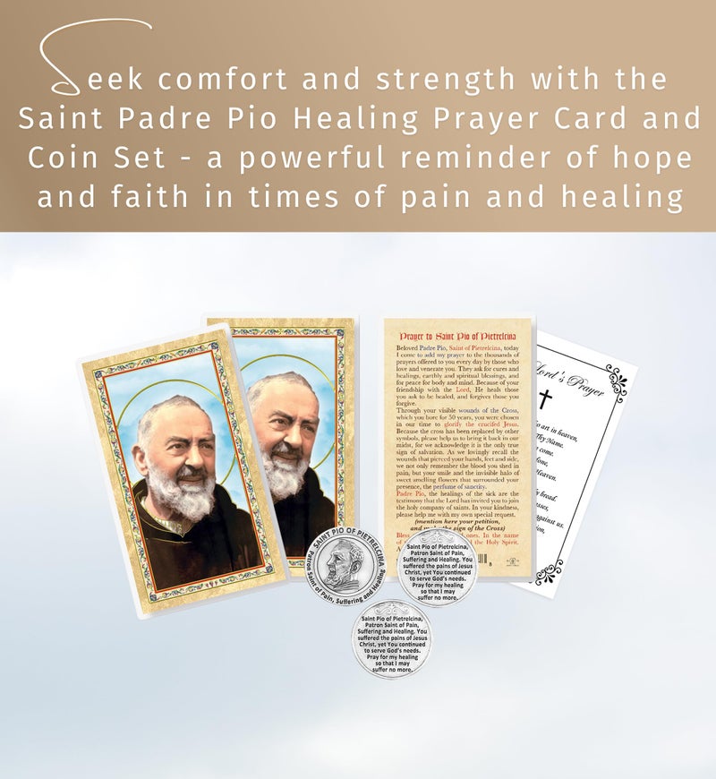 Trendzeen Padre Pio Healing Prayer Card - Laminated Saint Padre Pio Card, Catholic Pocket Token, The Lord's Prayer - Patron Saint of Pain, Suffering, and Healing Themed Set - 7 Items Total - Image 2
