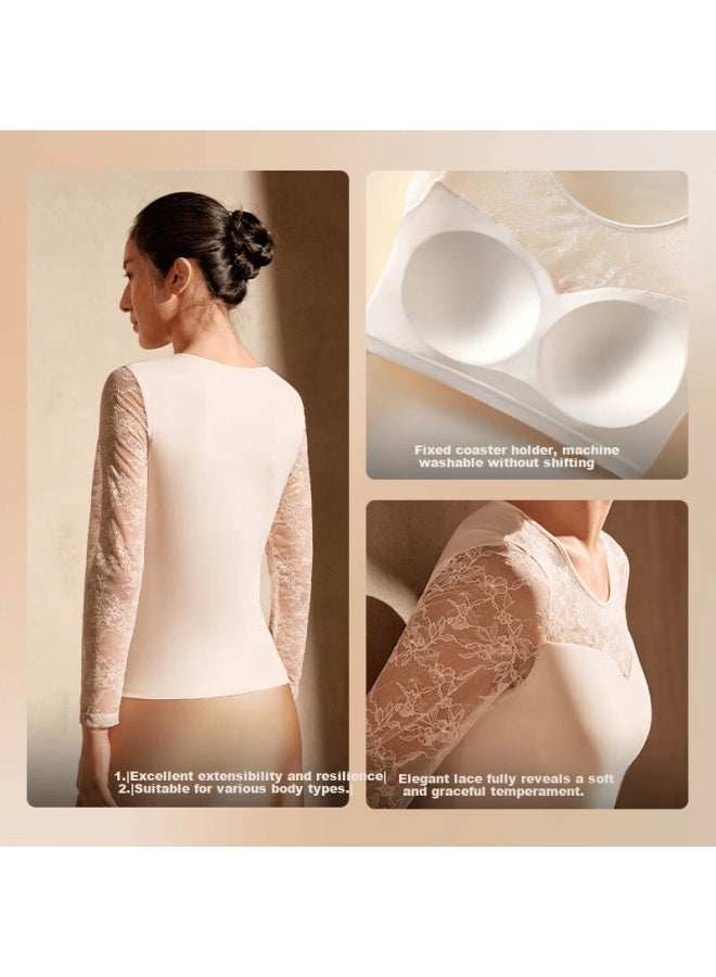 Maniform [comfort Warm Lace] Women's Thermal Underwear Seamless Antibacterial Close-fitting Back Beauty Long Sleeve Base Shirt Autumn Top - Image 2