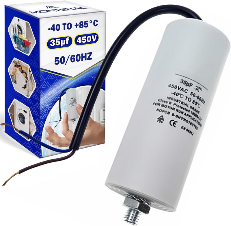 Wired Capacitor for Washing Machine 35uF 450V 50/60Hz with Operating Temperature from -40 to +85°C -