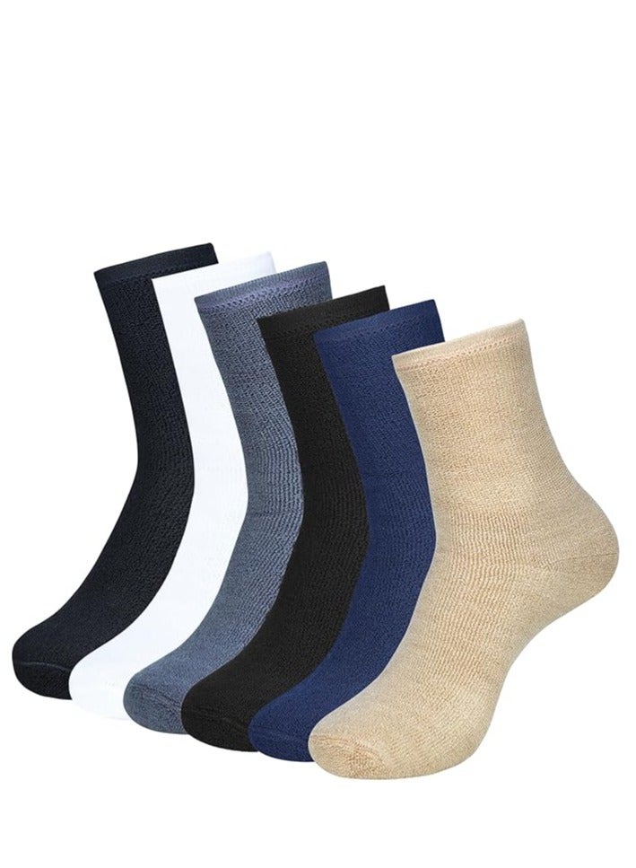 DIAMOND TOE 6 أزواج من جوارب المناشف القطنية للرجال - حجم مجاني مريح - مادة فائقة النعومة - مقاس الاتحاد الأوروبي 40-46 (متعدد 6 أزواج - أسود اثنان، كحلي-أبيض-بيج-رمادي واحد) - Image 1