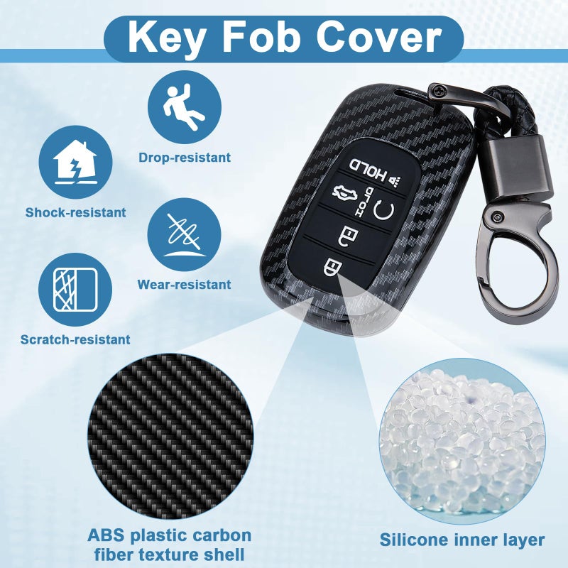 BFXM Key Fob Cover for Honda, 5 buttons Carbon Fiber Key Fob Case, Fob Case Protector, Fiber Key Fob for Honda 2022 2023 2024 2025 Civic Accord CR-V HR-V V Pilot SI EX EX-L Touring Car Accessories (Black) - Image 5